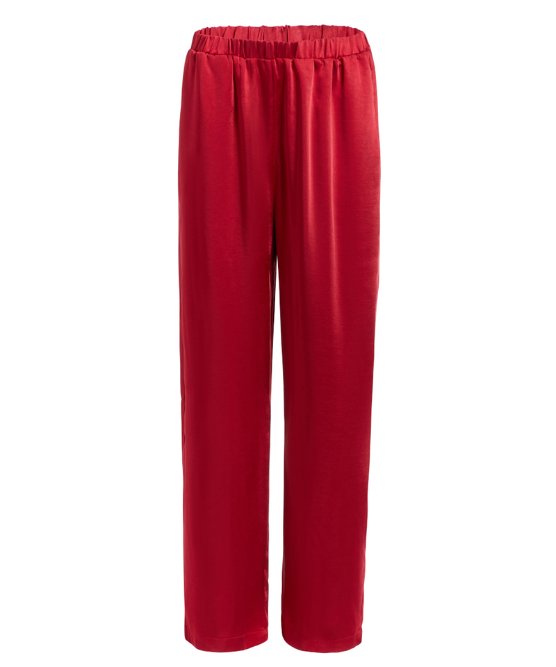 The perfect compliment to our Alma tunic, sophisticated and flattering  Elastic waist pants have a straight leg and pockets, fabric is 100% poly mid-weight satin